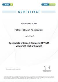 Faktor IBS - Specjalista wdrożeń Comarch ERP Optima w biurach rachunkowych